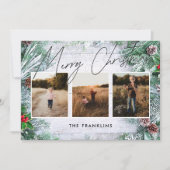 Groen Rustiek Houten Script Type Kerstmis Foto Feestdagenkaart (Voorkant)