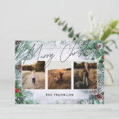 Groen Rustiek Houten Script Type Kerstmis Foto Feestdagenkaart (Staand voorkant)