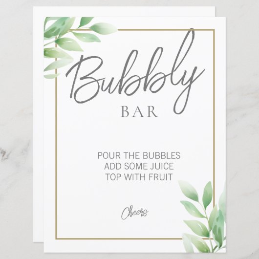 Groen Rustiek Vrijgezellenfeest Bubbly Bar Sign (Voorkant / Achterkant)