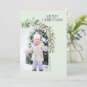 Groen Rustieke Foto Kerstmis Kaart Rode bessen (Staand voorkant)