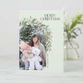 Groen Rustieke Foto Kerstmis Kaart Rode bessen (Staand voorkant)