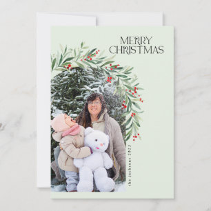 Groen Rustieke Foto Kerstmis Kaart Rode bessen