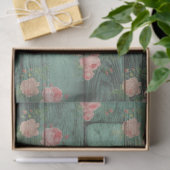 Groen Rustisch hout met roze roze roze ontkoppelin Tissuepapier (Geschenk)