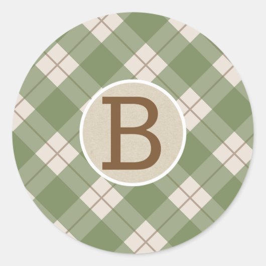 Groen Rustisch Land Pset Kraft Monogram Ronde Sticker (Voorkant)