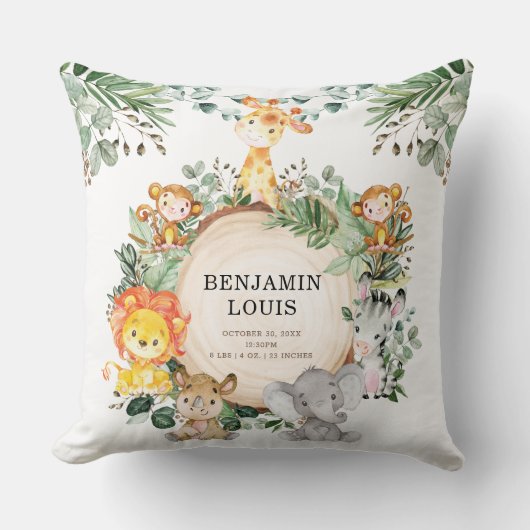 Groen Safari Oerwoud Baby Dieren Kwekerij Decor Kussen (Voorkant)