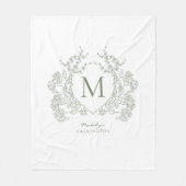  groen Sage Green Floral Crest Monogram Fleece Deken (Voorkant)