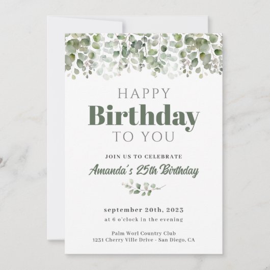 Groen Sage Groen Verjaardagsfeestuitnodiging Kaart (Voorkant)