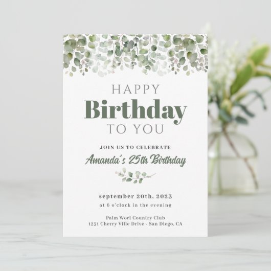 Groen Sage Groen Verjaardagsfeestuitnodiging Kaart (Staand voorkant)