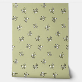 Groen salie groen rustieke bloemen behang