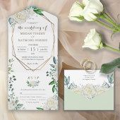 Groen Salie Groen & Wit Rozen Goud Lijst All In One Uitnodiging