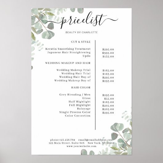 Groen Salon Prijslijst Poster (Voorkant)