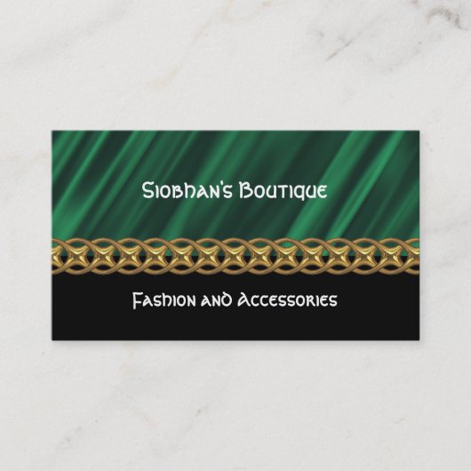 Groen satijn visitekaartje met goudketting (Voorkant)