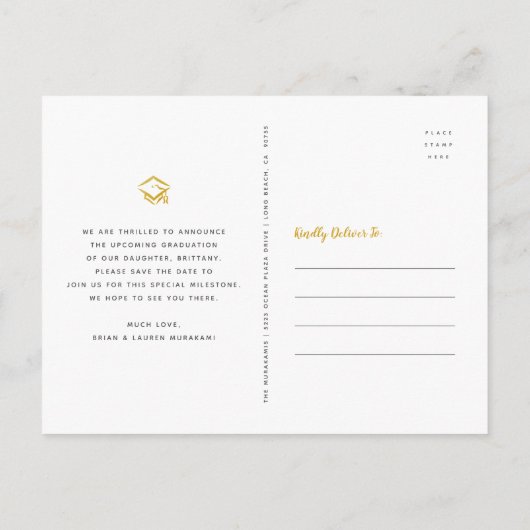 Groen save the date afstuderen foto gouden glitter uitnodiging briefkaart (Achterkant)