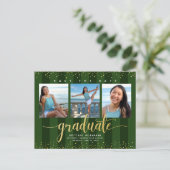 Groen save the date afstuderen foto gouden glitter uitnodiging briefkaart (Staand voorkant)