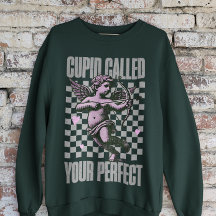 Groen schaakbord met Schattigee roze cupido Valent