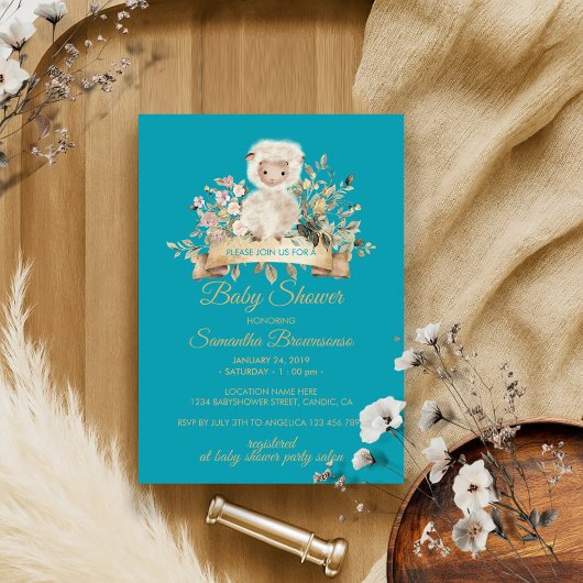 Groen schapenlam botanisch Baby shower Kaart