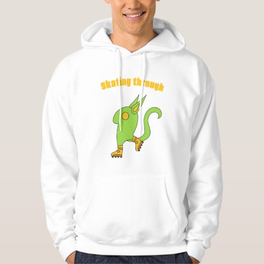 Groen schattig monster op schaatsen hoodie (Voorkant)