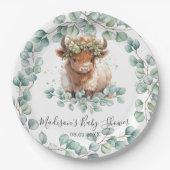 Groen Schattige Highland Koe Baby shower Verjaarda Papieren Bordje (Voorkant)