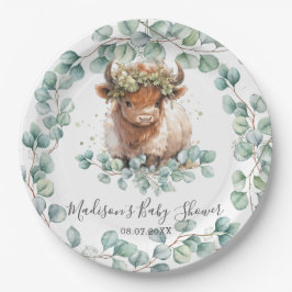 Groen Schattige Highland Koe Baby shower Verjaarda Papieren Bordje