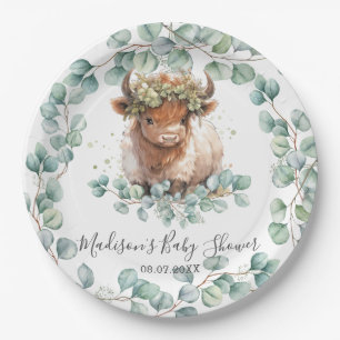 Groen Schattige Highland Koe Baby shower Verjaarda Papieren Bordje