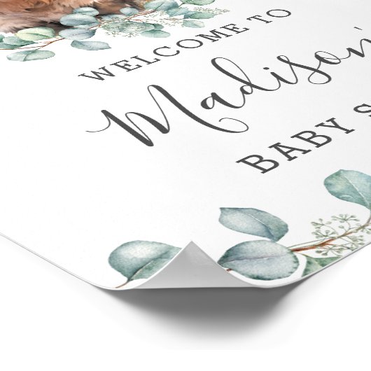 Groen Schattige Hoogland Koe Baby shower Welkom Poster (Hoek)