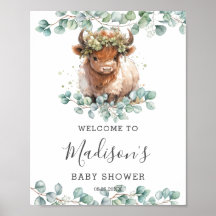 Groen Schattige Hoogland Koe Baby shower Welkom