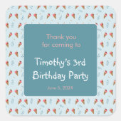 Groen Schattige Ice Cream Pattern Verjaardag Dank  Vierkante Sticker (Voorkant)