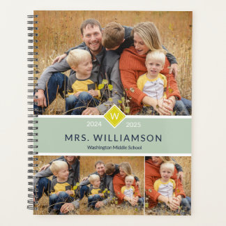 Groen Schattige Monogram en Photo Teacher Planner
