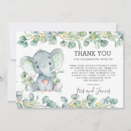 Groen Schattige Olifant Baby shower Genderneutraal Bedankkaart