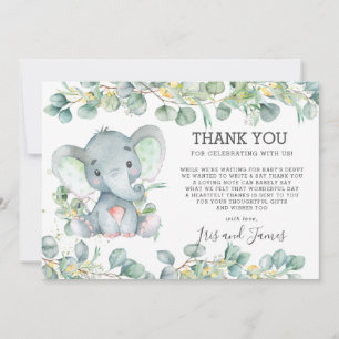 Groen Schattige Olifant Baby shower Genderneutraal Bedankkaart