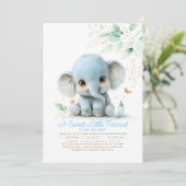 Groen Schattige Olifant Boy Baby shower Kaart (Staand voorkant)