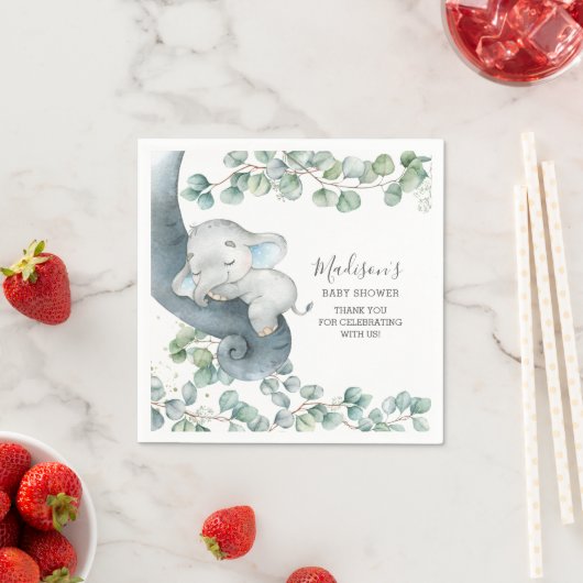 Groen Schattige Olifant Boy Baby shower Verjaardag Servet (Insitu)
