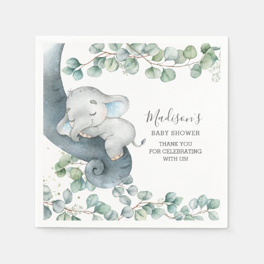 Groen Schattige Olifant Boy Baby shower Verjaardag Servet (Voorkant)