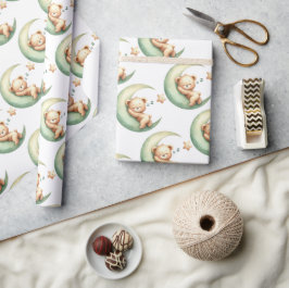 Groen schattige slapende teddybeer over de maan cadeaupapier