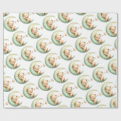 Groen schattige slapende teddybeer over de maan cadeaupapier (Vlak)