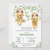 Groen Schattige Sloth Baby shower Twin Boys Twins Kaart (Voorkant)