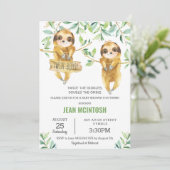 Groen Schattige Sloth Baby shower Twin Boys Twins Kaart (Staand voorkant)