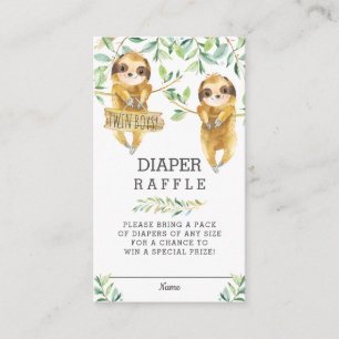 Groen Schattige Sloth Twin Baby shower Luier Raffl Informatiekaartje