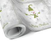 Groen Schattige Snowman Christmas Wrapping Paper Cadeaupapier (Rol Hoek)