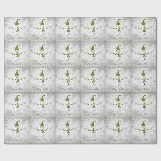 Groen Schattige Snowman Christmas Wrapping Paper Cadeaupapier (Vlak)