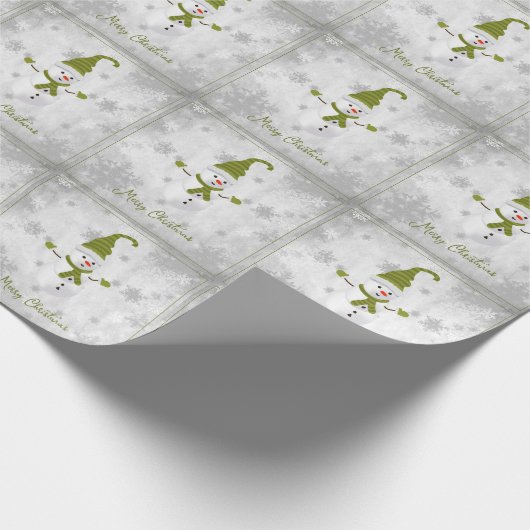 Groen Schattige Snowman Christmas Wrapping Paper Cadeaupapier (Hoek)