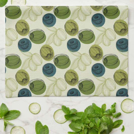 Groen schetsenpatroon theedoek (Gevouwen)