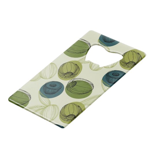 Groen schetsentrekpatroon keuken creditkaart flessenopener (Voorkant Gekanteld)