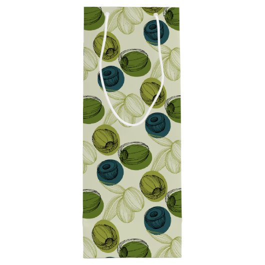 Groen schetsentrekpatroon keuken wijn cadeautas (Achterkant)