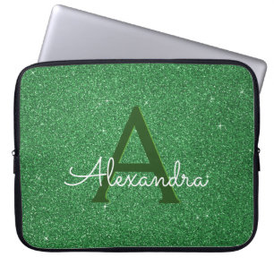 Groen schitter & fonkel Monogram het Iers Laptop Sleeve