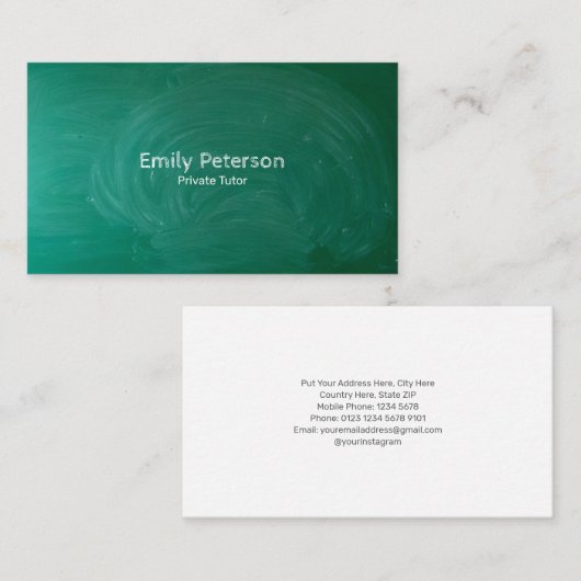 Groen schoolbord Privéleraar Visitekaartje (Voorkant / Achterkant)