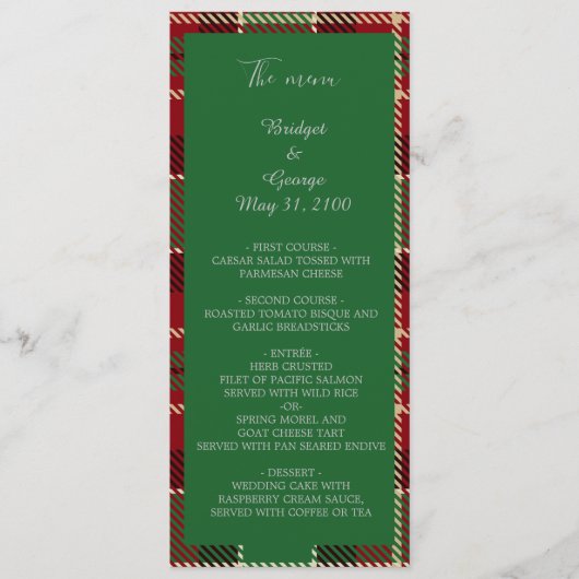 groen Schots landelijk trouwprogramma & menu (Voorkant)