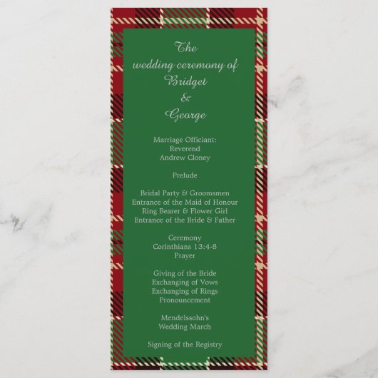 groen Schots landelijk trouwprogramma & menu (Achterkant)