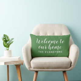 Groen Schrift Welkom in Ons Thuis Kussen
