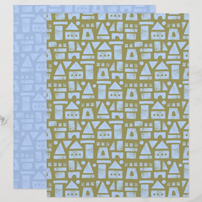 Groen scrapboekpapier met zandkasteel (Voorkant / Achterkant)